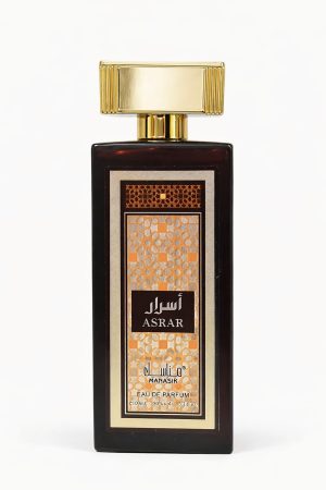 Asrar Eau de Parfum Manasik – official product image Asrar Eau de Parfum by Manasik – luxury oriental perfume bottle on white background