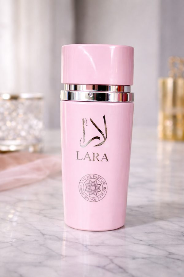 lara eau de parfum Lara eau de parfum pink bottle lifestyle scene