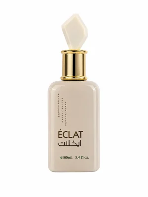 Eclat Vanilla Eau de Parfum 100 ml – изображение на бял фон Eclat Vanilla Eau de Parfum 100 ml унисекс ванилов парфюм на чист бял фон с кремав флакон, златист детайл и геометрична капачка