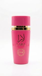 Lara Candy eau de parfum bottle in hand