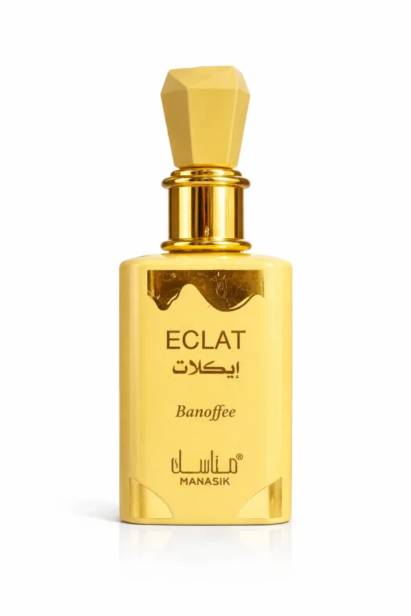 Eclat Banoffee Eau de Parfum 100 ml – оригинален унисекс парфюм в жълта бутилка със златни детайли на бял фон
