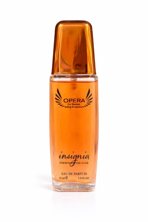 Opera For Women Eau de Parfum – официално изображение Opera For Women Eau de Parfum 30 ml – оригинален дамски парфюм с елегантен дизайн и стъклена бутилка на бял фон