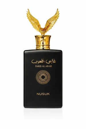 Faris Al Arab eau de parfum 100 ml – мъжки ориенталски парфюм с черна бутилка и златна капачка с криле в луксозен дизайн
