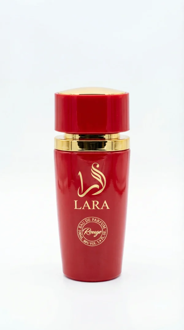 Lara Rouge – официално изображение Lara Rouge eau de parfum 100 ml – оригинален ориенталски дамски парфюм с червена елегантна бутилка