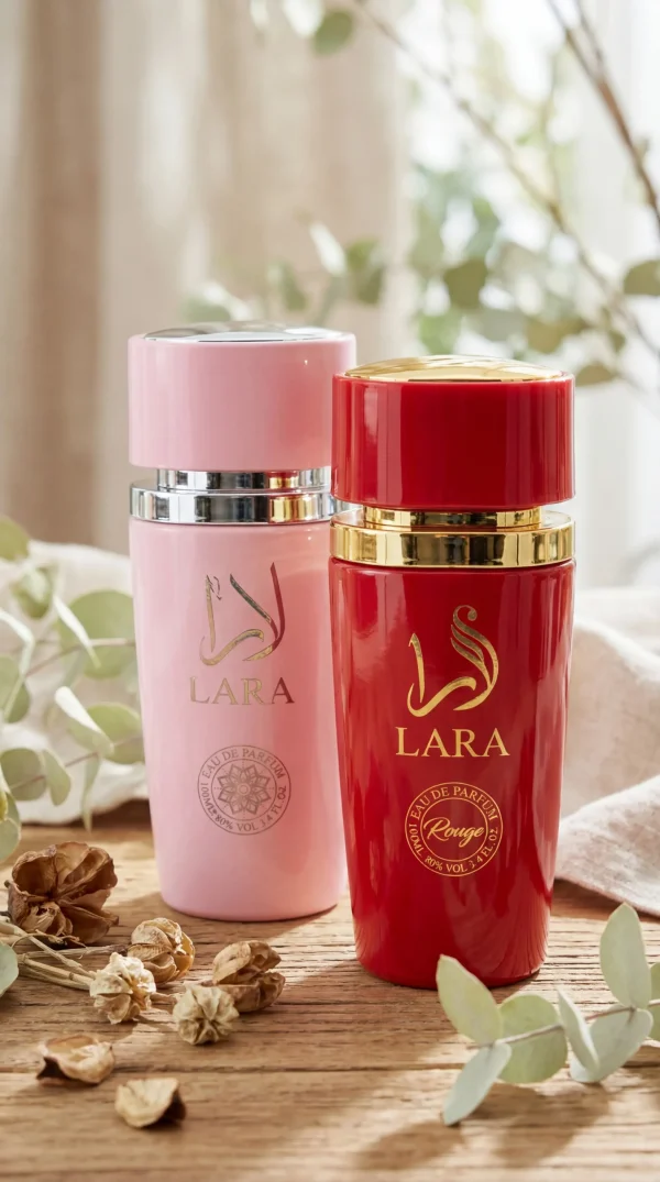 Lara Rouge + Lara Pink – аромат за ежедневна употреба Lara Rouge и Lara Pink eau de parfum 2x100 ml – дамски аромати в стилна lifestyle обстановка за ежедневие и вечерни поводи