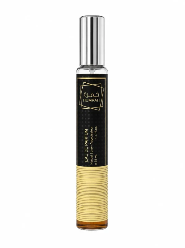 Humrah EDP 35 ml Humrah Eau de Parfum 35 ml върху бял фон с елегантен черно-златист флакон и сребриста капачка.