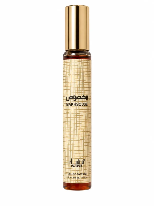 Makhsouse с елегантен златист дизайн Makhsouse Eau de Parfum 35 ml върху бял фон със златист дизайн и елегантна визия.