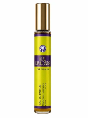 Real Diamonds – елегантен дамски аромат Real Diamonds Eau de Parfum 35 ml върху бял фон с жълто-лилав дизайн и златиста капачка.