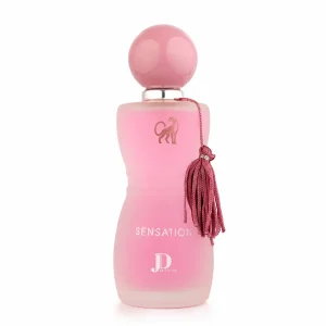 Sensation Eau de Parfum 100 ml Sensation Eau de Parfum 100 ml от JD Collection върху бял фон с розова бутилка и декоративен пискюл