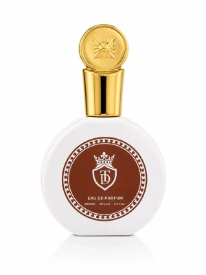 Tom Darim Rose EDP 100 ml Tom Darim Rose Eau de Parfum 100 ml върху бял фон с елегантен бял флакон, златиста капачка и кафяв етикет