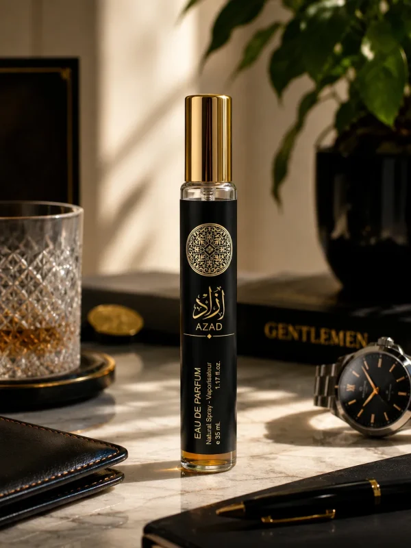 Azad Eau de Parfum 35 ml в модерна мъжка обстановка с ориенталски акценти.
