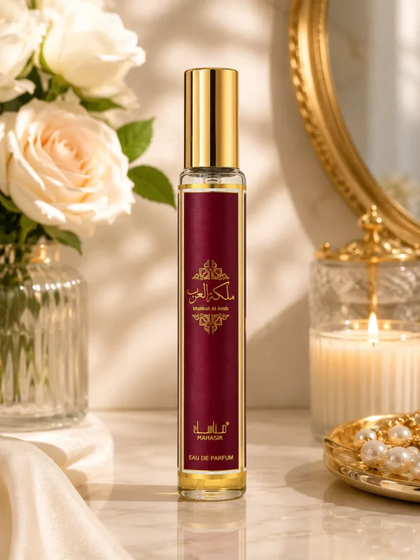 Malikat Al Arab Eau de Parfum 35 ml в луксозна ориенталска обстановка със златисти декоративни акценти.