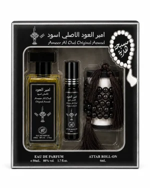 Ameer Al Oud Original Aswad Eau de Parfum Set – Manasik 3 части 50+6 ml – флакон в луксозна сцена