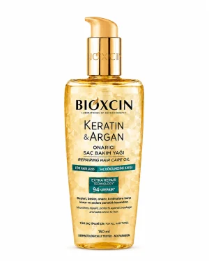 Bioxcin Keratin & Argan възстановяващо масло за коса 150 ml Bioxcin Keratin & Argan възстановяващо масло за коса 150 ml на бял фон