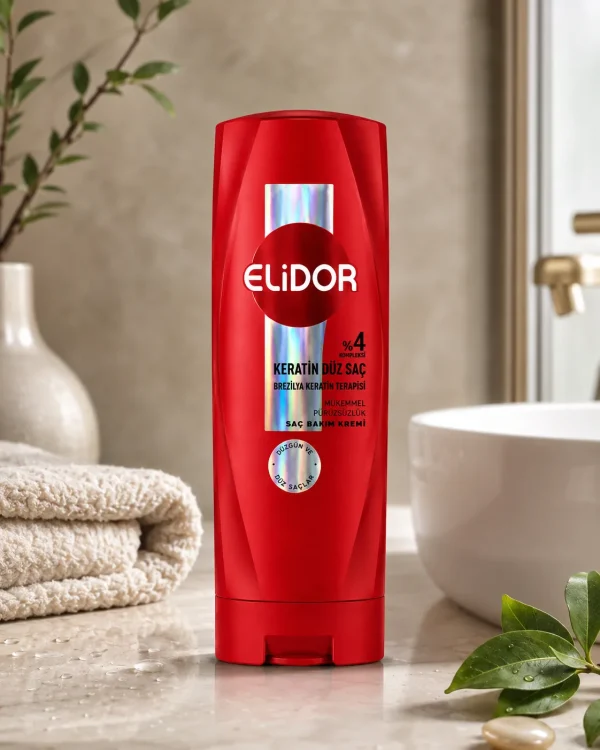 Elidor Brazilian Keratin Therapy балсам Lifestyle Elidor Brazilian Keratin Therapy балсам за гладка коса в козметична обстановка