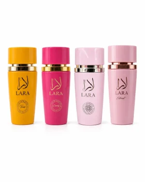 Lara Extrait + Tous + Candy + Pink Lara Extrait + Lara Tous + Lara Candy + Lara Pink Eau de Parfum 4 x 100 ml на бял фон