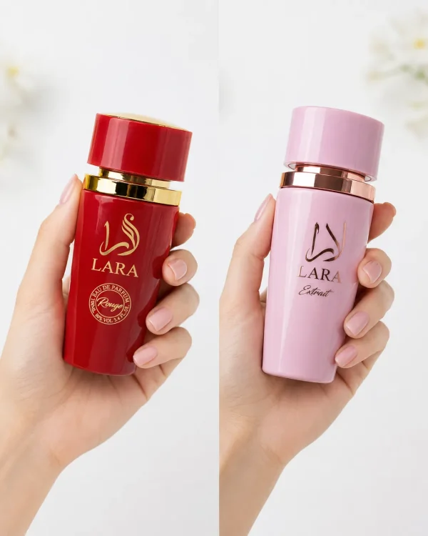 Lara Rouge + Extrait в ръка Lara Rouge + Lara Extrait Eau de Parfum 2 x 100 ml в ръка