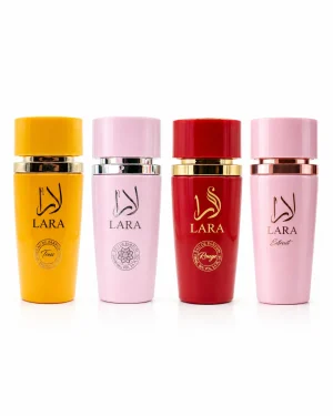 Lara Tous + Pink + Rouge + Extrait Lara Tous + Lara Pink + Lara Rouge + Lara Extrait Eau de Parfum 4 x 100 ml на бял фон