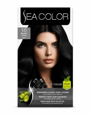 Sea Color 1.0 Black боя за коса 2 x 50 ml на чист бял фон
