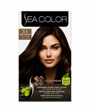 Sea Color 3.4 Dark Auburn боя за коса 2 x 50 ml Sea Color 3.4 Dark Auburn боя за коса 2 x 50 ml на чист бял фон
