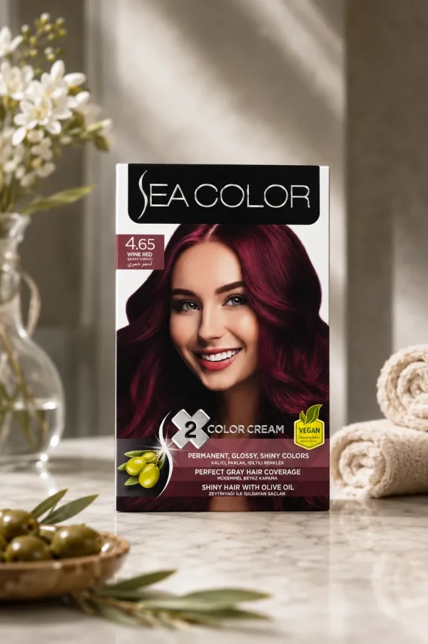 Sea Color 4.65 Wine Red Lifestyle Sea Color 4.65 Wine Red боя за коса в елегантна винено-червена lifestyle сцена