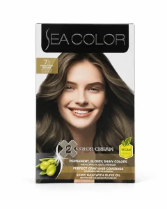 Sea Color 7.1 Medium Ash Blonde боя за коса 2 x 50 ml на чист бял фон