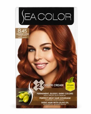 Sea Color 8.45 Cinnamon Copper боя за коса 2 x 50 ml на чист бял фон