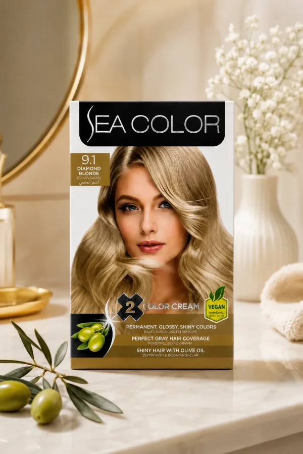 Sea Color 9.1 Diamond Blonde Lifestyle Sea Color 9.1 Diamond Blonde боя за коса в елегантна светлоруса lifestyle сцена