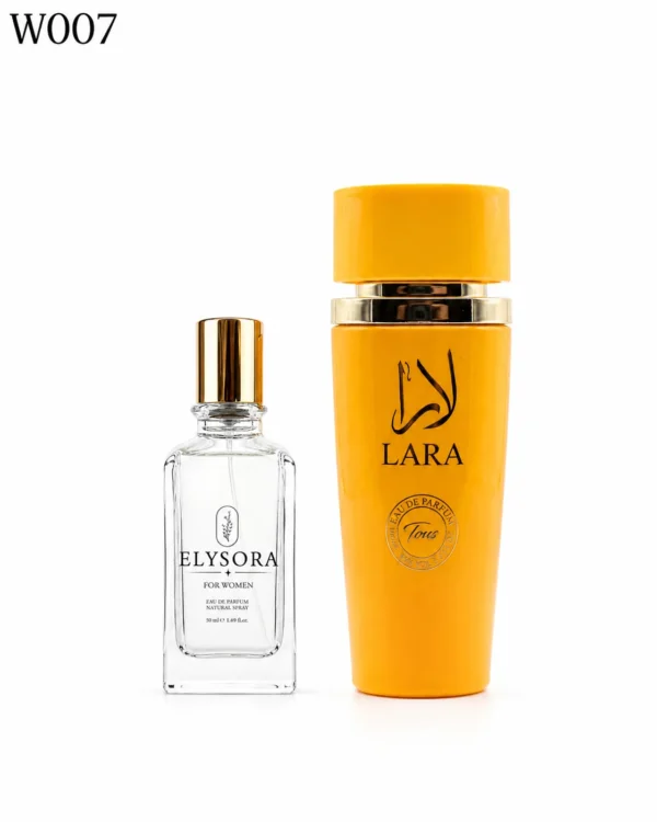 ELYSORA W007 и Lara Tous дамски Eau de Parfum сет 50 ml + 100 ml на бял фон