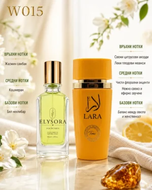 ELYSORA W015 + Lara Tous – Дамски парфюмен сет 50 ml + 100 ml – флакон в луксозна сцена ELYSORA W015 + Lara Tous – Дамски парфюмен сет 50 ml + 100 ml – флакон в луксозна сцена