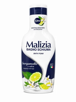 Malizia пяна за вана с бергамот и градински чай 1000ml на бял фон