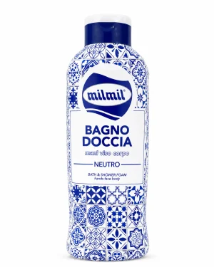 Milmil Neutro пяна за вана и душ 1000 ml на бял фон