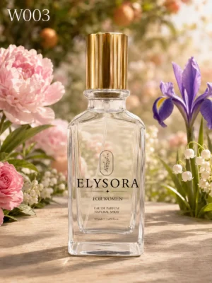 ELYSORA W3 – Турски дамски парфюм 50 ml – флакон в луксозна сцена