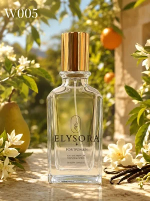 ELYSORA W5 – Турски дамски парфюм 50 ml – флакон в луксозна сцена