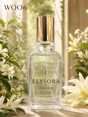 ELYSORA W6 турски дамски парфюм 50 ml – ароматни нотки: Портокалов цвят, Бергамот, Туберoза, Жасмин, Бял мускус, Мадагаскарска ванилия