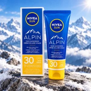 NIVEA Sun Alpin слънцезащитен крем за лице SPF 30 – флакон в луксозна сцена NIVEA Sun Alpin слънцезащитен крем за лице SPF 30 – флакон в луксозна сцена