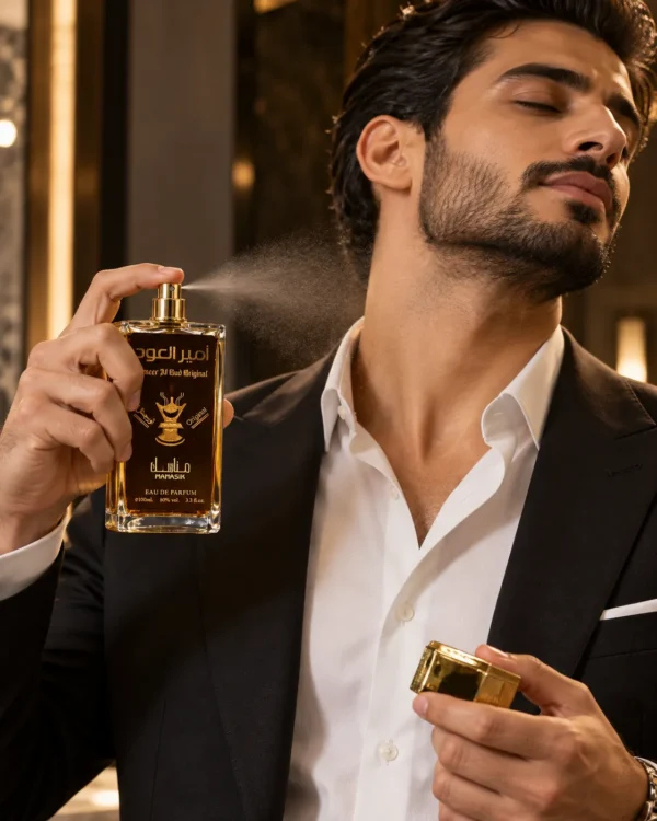 Ameer Al Oud Original Eau de Parfum – Manasik 100 ml – lifestyle сцена с парфюма Ameer Al Oud Original Eau de Parfum – Manasik 100 ml – lifestyle сцена с парфюма