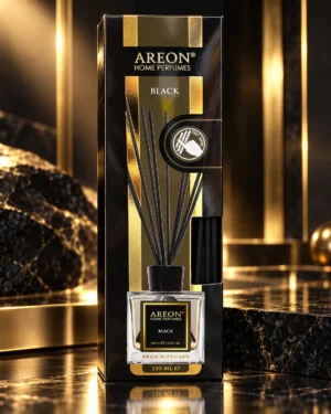 AREON Home Perfumes Black ароматен дифузер 150 ml – флакон в луксозна сцена AREON Home Perfumes Black ароматен дифузер 150 ml – флакон в луксозна сцена