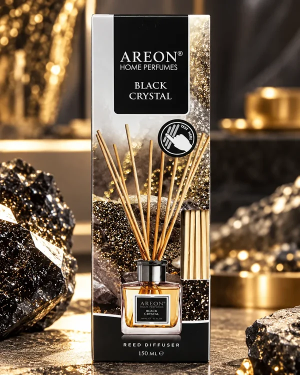 AREON Home Perfumes Black Crystal ароматен дифузер 150 ml – флакон в атмосферна сцена AREON Home Perfumes Black Crystal ароматен дифузер 150 ml – флакон в атмосферна сцена