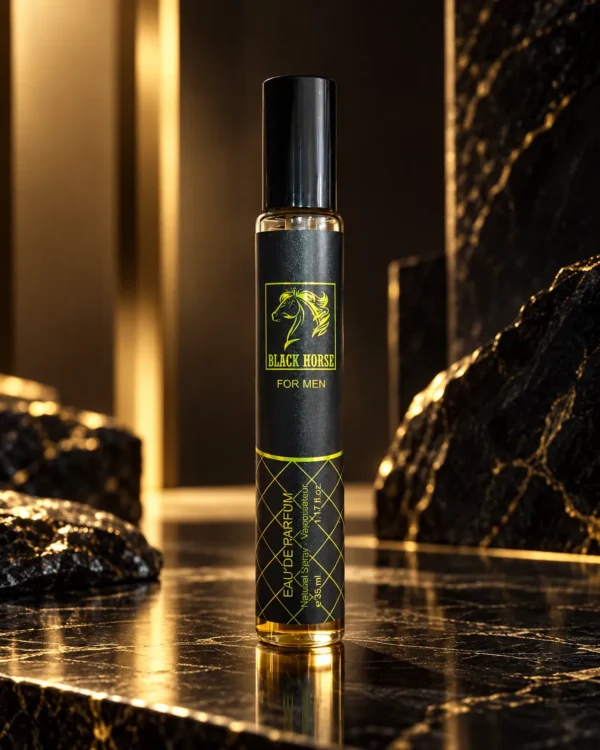 Black Horse For Men Eau de Parfum – Natural Spray Vaporisateur 35 ml – флакон в луксозна сцена Black Horse For Men Eau de Parfum – Natural Spray Vaporisateur 35 ml – флакон в луксозна сцена