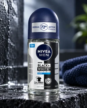 NIVEA MEN Black & White Invisible Fresh рол-он антиперспирант 50 ml – флакон в луксозна сцена