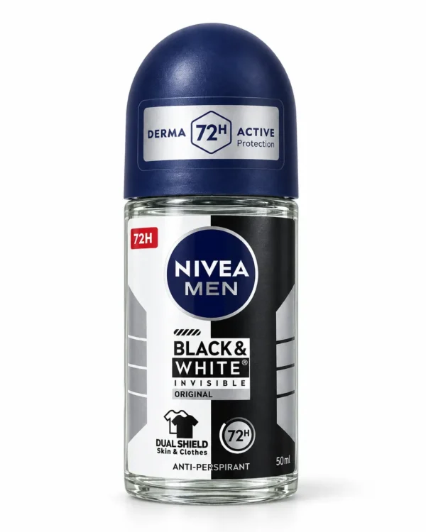 NIVEA MEN Black & White Invisible Original рол-он антиперспирант 50 ml – изображение на бял фон NIVEA MEN Black & White Invisible Original рол-он антиперспирант 50 ml – изображение на бял фон
