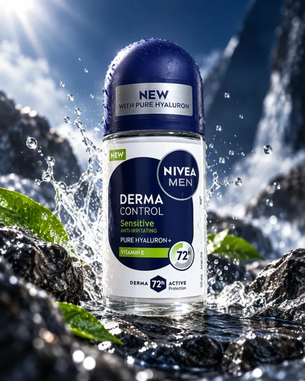 NIVEA MEN Derma Control Sensitive рол-он антиперспирант 50 ml – флакон в атмосферна сцена NIVEA MEN Derma Control Sensitive рол-он антиперспирант 50 ml – флакон в атмосферна сцена