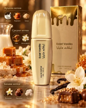 Eclat Vanilla Eau de Parfum – Manasik 30 ml – флакон в луксозна сцена Eclat Vanilla Eau de Parfum – Manasik 30 ml – флакон в луксозна сцена