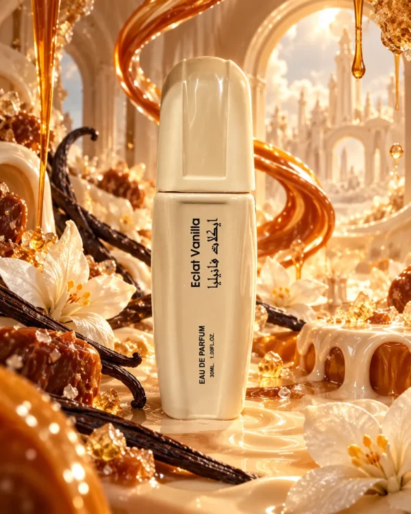 Eclat Vanilla Eau de Parfum – Manasik 30 ml – флакон в атмосферна сцена Eclat Vanilla Eau de Parfum – Manasik 30 ml – флакон в атмосферна сцена