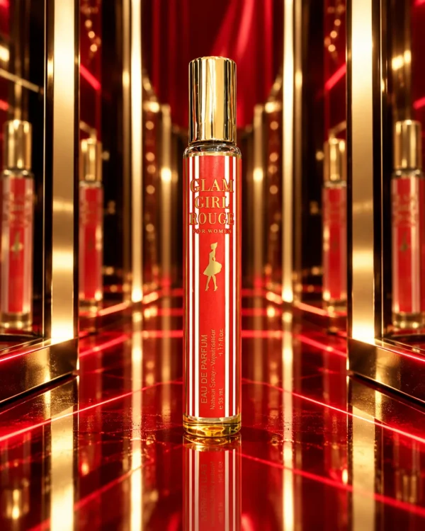 Glam Girl Rouge For Women Eau de Parfum – Natural Spray Vaporisateur 35 ml – флакон в атмосферна сцена
