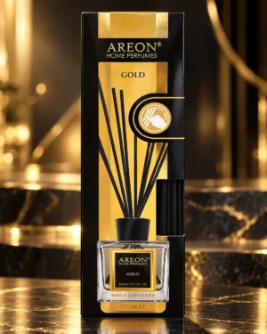 AREON Home Perfumes Gold ароматен дифузер 150 ml – флакон в луксозна сцена AREON Home Perfumes Gold ароматен дифузер 150 ml – флакон в луксозна сцена