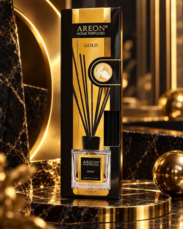 AREON Home Perfumes Gold ароматен дифузер 150 ml – флакон в атмосферна сцена