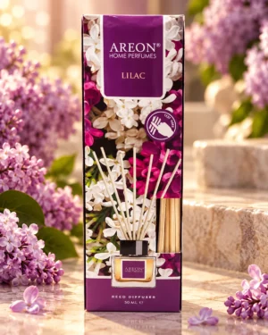 AREON Home Perfumes Lilac ароматен дифузер 50 ml – флакон в луксозна сцена AREON Home Perfumes Lilac ароматен дифузер 50 ml – флакон в луксозна сцена