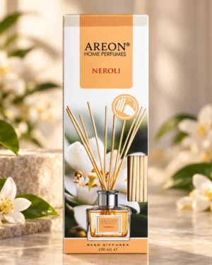 AREON Home Perfumes Neroli ароматен дифузер 150 ml – флакон в луксозна сцена AREON Home Perfumes Neroli ароматен дифузер 150 ml – флакон в луксозна сцена